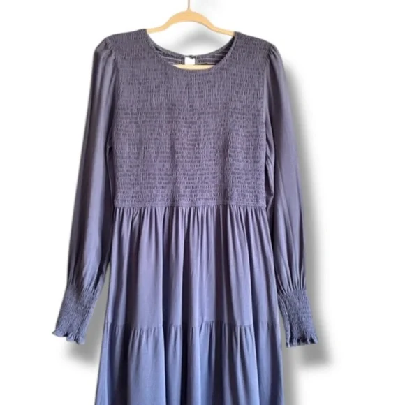 ZESICA long sleeve smocked tiered midi dress - Picture 6 of 8